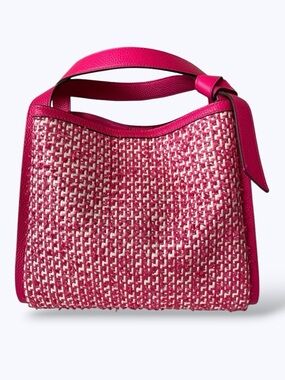 Kate Spade Knott Raffia Tweed Medium Crossbody Satchel, Wild Raspberry Pink Bag